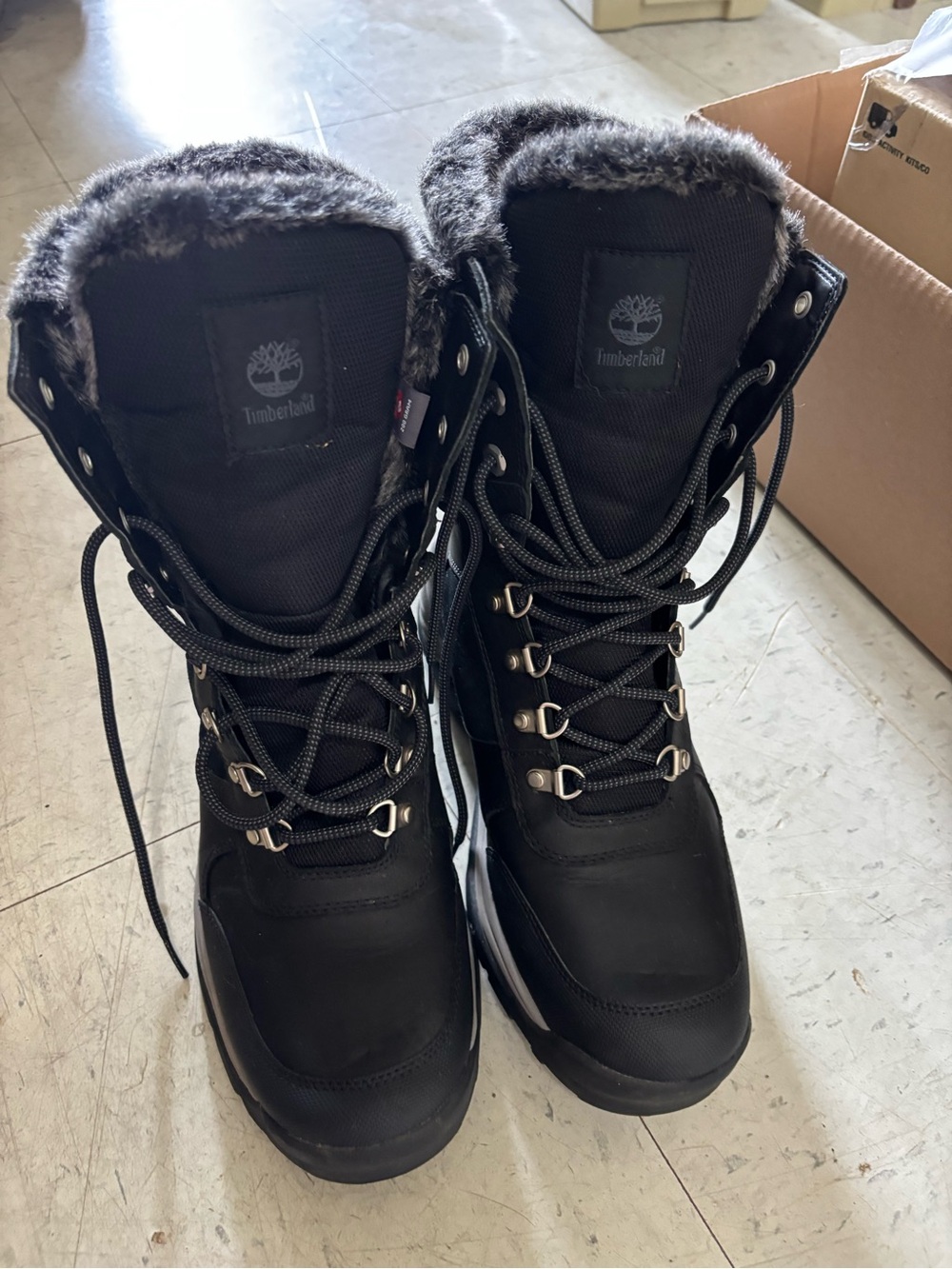 Timberland Black Leather & Faux Fur Lined Waterproof Winter Snow Boots